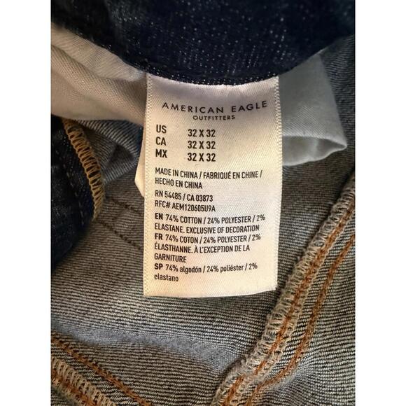 American Eagle Airflex+ Patched Ripped Slim Straight Jeans Men’s 32x32 Blue Dist - Picture 3 of 8